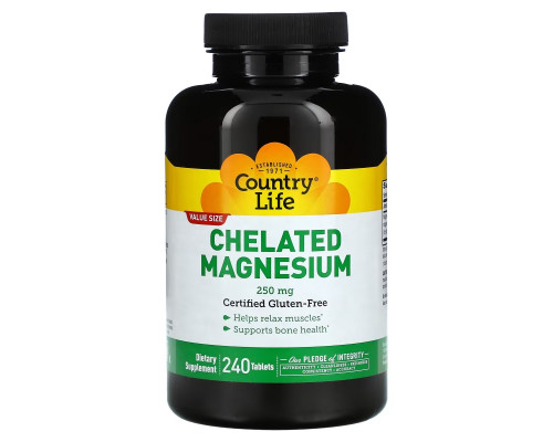 Country Life, Chelated Magnesium, 250 mg, 240 Tablets Country Life, Chelated Magnesium, 250 mg, 240 Tablets
