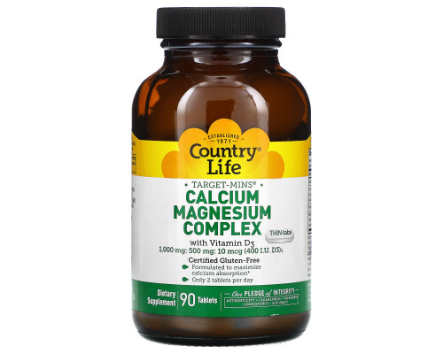 Country Life, Кальцие-магниевый комплекс, с витамином D3, 90 таблеток Country Life, Кальцие-магниевый комплекс, с витамином D3, 90 таблеток