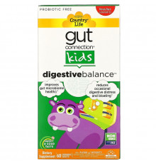 Country Life, Gut Connection, Digestive Balance, детская пищевая добавка, 60 жевательных таблеток с кисло-сладким вкусом