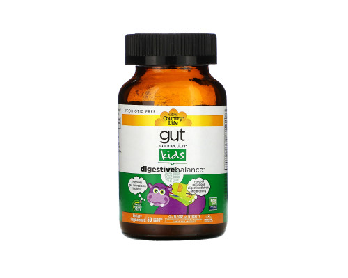 Country Life, Gut Connection, Digestive Balance, детская пищевая добавка, 60 жевательных таблеток с кисло-сладким вкусом Country Life, Gut Connection, Digestive Balance, детская пищевая добавка, 60 жевательных таблеток с кисло-сладким вкусом