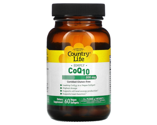Country Life Gluten Free CoQ10 Gluten-Free 200 mg 60 Vegan Softgels Country Life Gluten Free CoQ10 Gluten-Free 200 mg 60 Vegan Softgels