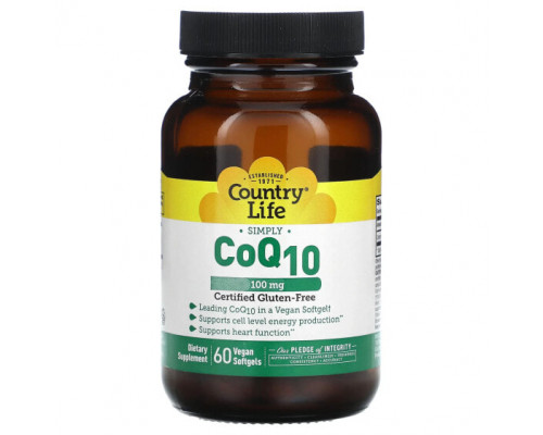 Антиоксиданты Country Life, Simply CoQ10, 100 мг, 60 веганских капсул Антиоксиданты Country Life, Simply CoQ10, 100 мг, 60 веганских капсул