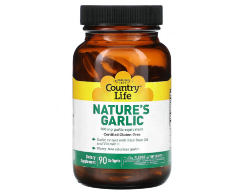 Чеснок Country Life, Nature's Garlic, 500 мг, 90 мягких таблеток Чеснок Country Life, Nature's Garlic, 500 мг, 90 мягких таблеток