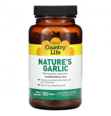 Чеснок Country Life, Nature's Garlic, 500 мг, 180 мягких таблеток