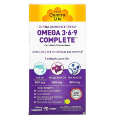 Country Life, Omega 3·6·9, Ultra Concentrated, Lemon, 90 Softgels