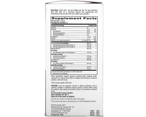 Country Life, Omega 3·6·9, Ultra Concentrated, Lemon, 90 Softgels Country Life, Omega 3·6·9, Ultra Concentrated, Lemon, 90 Softgels
