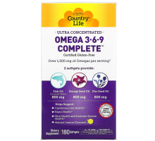 Country Life, Ultra Concentrated Omega 3•6•9 Complete, Lemon Flavor, 180 Softgels
