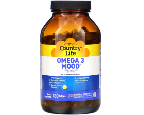 Country Life, Omega 3 Mood, 180 желатиновых капсул Country Life, Omega 3 Mood, 180 желатиновых капсул