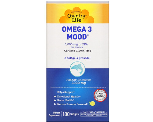 Country Life, Omega 3 Mood, 180 желатиновых капсул Country Life, Omega 3 Mood, 180 желатиновых капсул