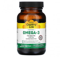 Рыбий жир и Омега 3, 6, 9 Country Life, Naturals Omega-3, 1000 мг, 50 мягких таблеток