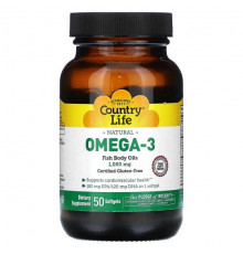 Рыбий жир и Омега 3, 6, 9 Country Life, Naturals Omega-3, 1000 мг, 50 мягких таблеток