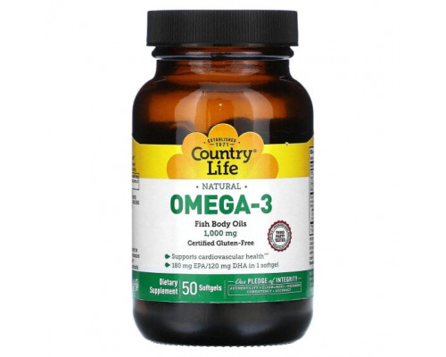 Рыбий жир и Омега 3, 6, 9 Country Life, Naturals Omega-3, 1000 мг, 50 мягких таблеток Рыбий жир и Омега 3, 6, 9 Country Life, Naturals Omega-3, 1000 мг, 50 мягких таблеток