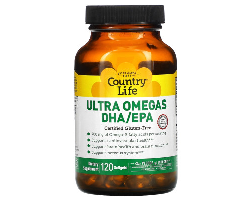 Country Life, Ultra Omegas DHA / EPA (ДГК / ЭПК), 120 желатиновых капсул Country Life, Ultra Omegas DHA / EPA (ДГК / ЭПК), 120 желатиновых капсул