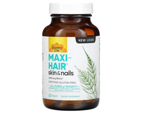 Для здоровья кожи Country Life, Maxi-Hair, для кожи и ногтей, 60 таблеток Для здоровья кожи Country Life, Maxi-Hair, для кожи и ногтей, 60 таблеток