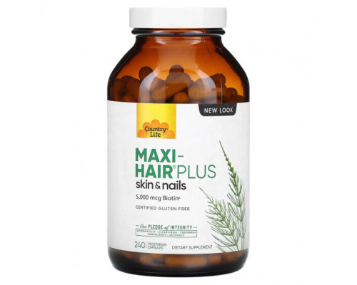 Для волос и ногтей Country Life, Maxi-Hair Plus, 5000 мкг, 240 вегетарианских капсул Для волос и ногтей Country Life, Maxi-Hair Plus, 5000 мкг, 240 вегетарианских капсул