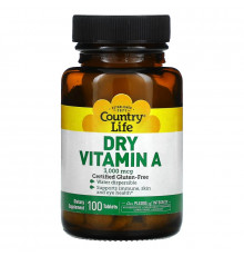 Country Life, Dry Vitamin A, 3,000 mcg, 100 Tablets