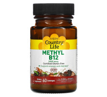 Country Life, Метил B12, вишневый ароматизатор, 1000 мкг, 60 леденцов