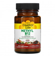 Country Life, Метил B12, вишневый ароматизатор, 1000 мкг, 60 леденцов