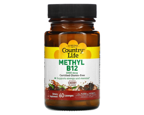 Country Life, Метил B12, вишневый ароматизатор, 1000 мкг, 60 леденцов Country Life, Метил B12, вишневый ароматизатор, 1000 мкг, 60 леденцов