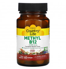 Country Life, Метил B12, со вкусом вишни, 5000 мкг, 60 леденцов