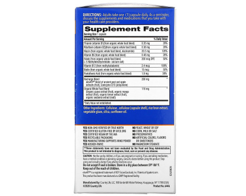 Country Life, Whole Food B-Vitamin, Cellular Recharge, 30 Vegan Capsules Country Life, Whole Food B-Vitamin, Cellular Recharge, 30 Vegan Capsules