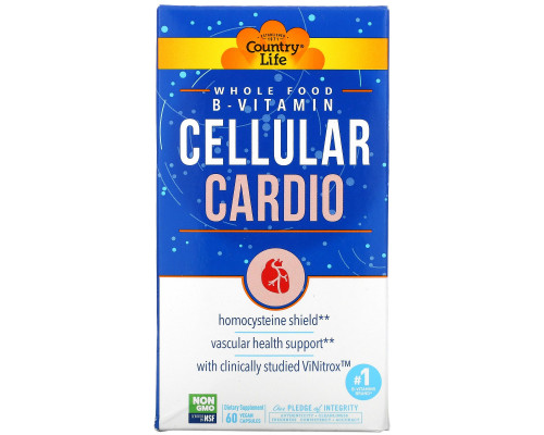 Country Life, Whole Food B-Vitamin, Cellular Cardio, 60 Vegan Capsules Country Life, Whole Food B-Vitamin, Cellular Cardio, 60 Vegan Capsules
