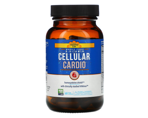Country Life, Whole Food B-Vitamin, Cellular Cardio, 60 Vegan Capsules Country Life, Whole Food B-Vitamin, Cellular Cardio, 60 Vegan Capsules