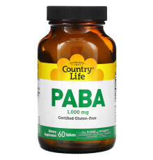Country Life, PABA, Постепенное высвобождение, 1000 мг, 60 таблеток