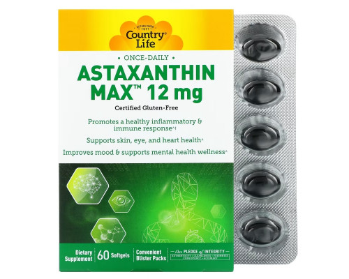 Country Life, Astaxanthin Max, 12 mg, 60 Softgels Country Life, Astaxanthin Max, 12 mg, 60 Softgels