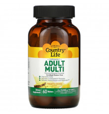 Country Life, Adult Multi, жевательные мультивитамины для взрослых, со вкусом ананаса и апельсина, 60 пастилок