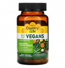 Country Life, Max for Vegans, комплекс мультивитаминов и минералов, 120 веганских капсул