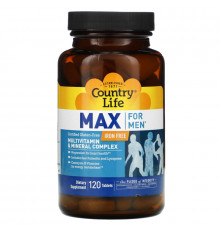 Country Life, Max for Men, мультивитаминный и минеральный комплекс для мужчин, не содержит железа, 120 таблеток