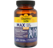 Country Life, Max для мужчин, Мультивитаминная и минеральная добавка без железа, 120 растительных капсул