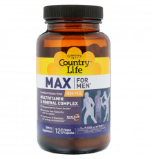 Country Life, Max для мужчин, Мультивитаминная и минеральная добавка без железа, 120 растительных капсул