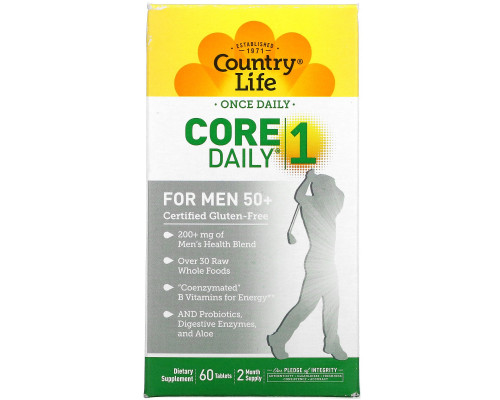 Country Life, Core Daily-1, Мультивитамины, для Мужчин 50+, 60 таблеток Country Life, Core Daily-1, Мультивитамины, для Мужчин 50+, 60 таблеток