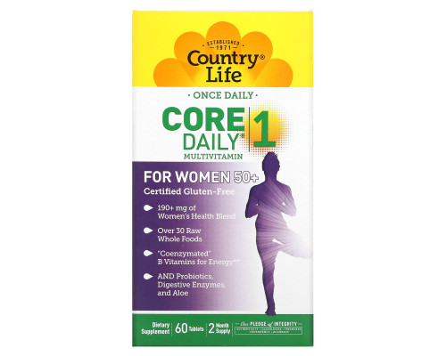 Country Life, Core Daily -1, Мультивитамины для женщин за 50, 60 таблеток Country Life, Core Daily -1, Мультивитамины для женщин за 50, 60 таблеток