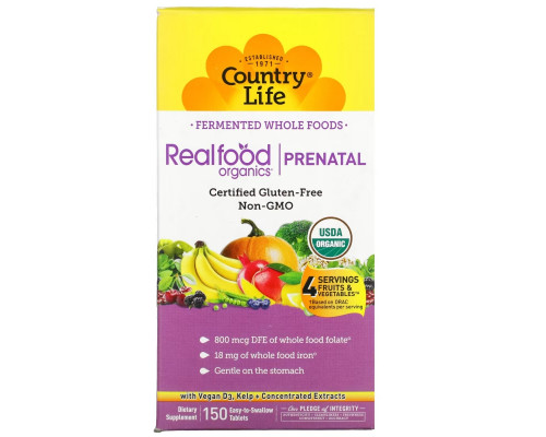 Country Life, Realfood Organics, Prenatal, 150 Easy-to-Swallow Tablets Country Life, Realfood Organics, Prenatal, 150 Easy-to-Swallow Tablets