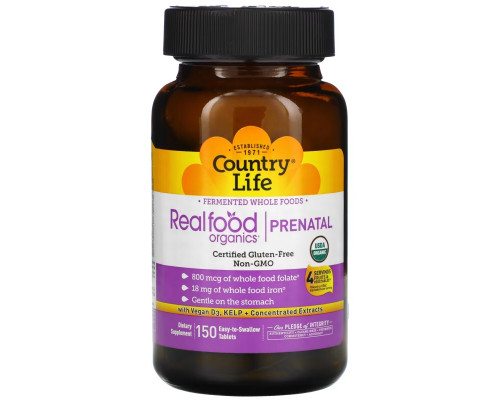 Country Life, Realfood Organics, Prenatal, 150 Easy-to-Swallow Tablets Country Life, Realfood Organics, Prenatal, 150 Easy-to-Swallow Tablets