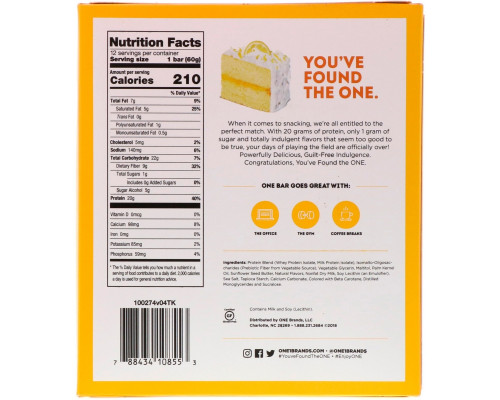 Oh Yeah! One Lemon Cake Flavor 12 Bars 2.12 oz (60 g) Each Oh Yeah! One Lemon Cake Flavor 12 Bars 2.12 oz (60 g) Each
