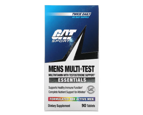 GAT, Men's Multi+Test, мультивитаминная добавка для мужчин, повышающая уровень тестостерона, 90 таблеток GAT, Men's Multi+Test, мультивитаминная добавка для мужчин, повышающая уровень тестостерона, 90 таблеток