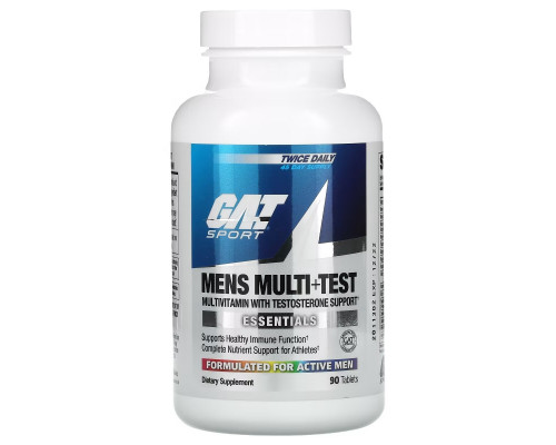 GAT, Men's Multi+Test, мультивитаминная добавка для мужчин, повышающая уровень тестостерона, 90 таблеток GAT, Men's Multi+Test, мультивитаминная добавка для мужчин, повышающая уровень тестостерона, 90 таблеток