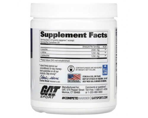 Аминокислоты GAT, BCAA в порошке, без добавок, 266,5 г (9,4 унции) Аминокислоты GAT, BCAA в порошке, без добавок, 266,5 г (9,4 унции)