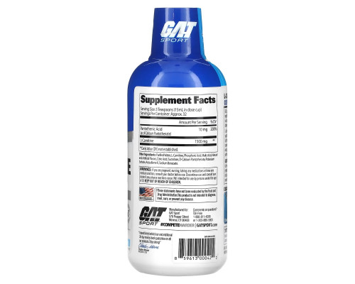 GAT, L-Carnitine, Amino Acid, Blue Raspberry, 1,500 mg, 16 oz (473 ml) GAT, L-Carnitine, Amino Acid, Blue Raspberry, 1,500 mg, 16 oz (473 ml)
