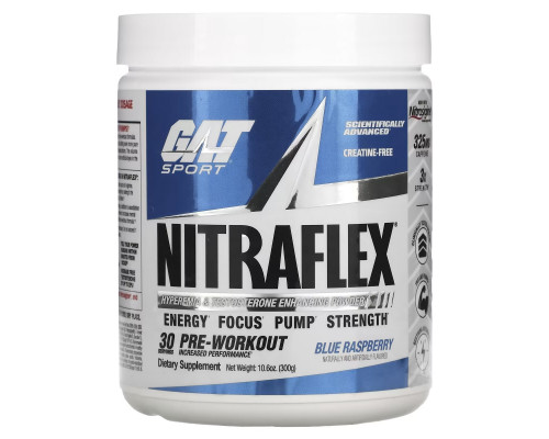 GAT Nitraflex Blue Raspberry 10.6 oz (300 g) GAT Nitraflex Blue Raspberry 10.6 oz (300 g)