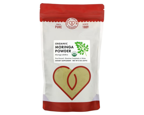 Pure Indian Foods, Порошок органической моринги, 8 унц. (227 г) Pure Indian Foods, Порошок органической моринги, 8 унц. (227 г)
