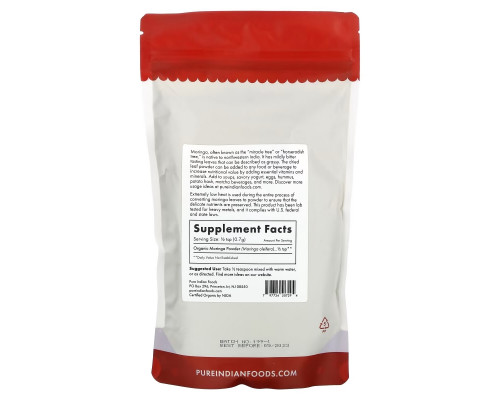 Pure Indian Foods, Порошок органической моринги, 8 унц. (227 г) Pure Indian Foods, Порошок органической моринги, 8 унц. (227 г)