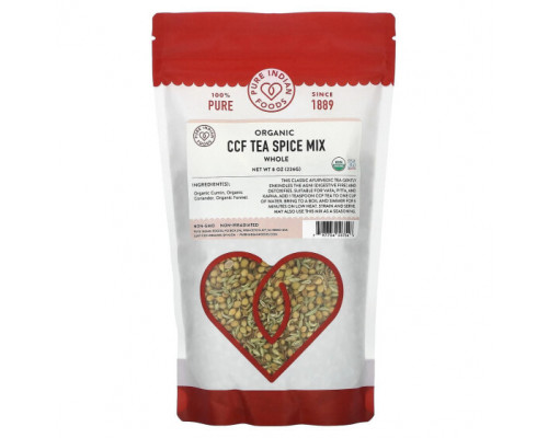 Травяные сборы и чаи Pure Indian Foods, Органическая смесь чайных специй CCF, цельная, 226 г (8 унций) Травяные сборы и чаи Pure Indian Foods, Органическая смесь чайных специй CCF, цельная, 226 г (8 унций)