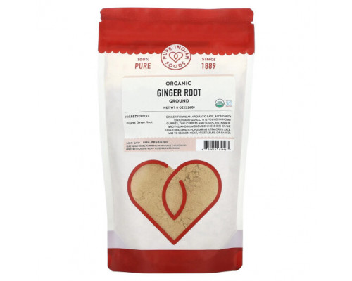 Имбирь и куркума Pure Indian Foods, Органический корень имбиря, молотый, 226 г (8 унций) Имбирь и куркума Pure Indian Foods, Органический корень имбиря, молотый, 226 г (8 унций)
