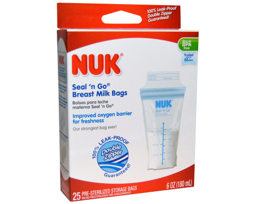 NUK Seal 'n Go Breast Milk Bags 25 Storage Bags 6 oz (180 ml) Each NUK Seal 'n Go Breast Milk Bags 25 Storage Bags 6 oz (180 ml) Each