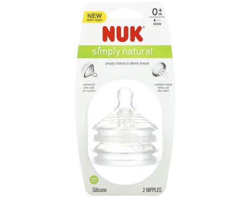 NUK, Simply Natural, Slow Flow Bottle Nipples, 0 + Months, 2 Nipples NUK, Simply Natural, Slow Flow Bottle Nipples, 0 + Months, 2 Nipples